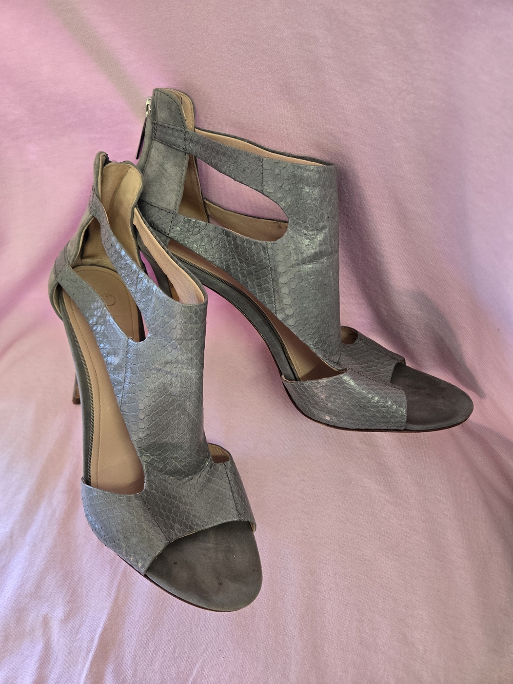 Gray Cutout Peep-Toe High Heel Sandals